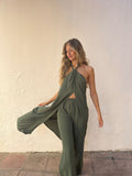 Conjunto halter largo verde kaki