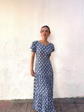 Vestido lino estampado azul