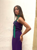 Vestido palabra de honor gasa morado