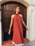 Vestido halter gasa teja