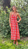 Vestido midi rojo estampado