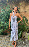 Vestido engomado halter dibujos gris