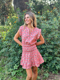 Vestido corto flores Coral