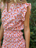 Vestido corto flores naranja