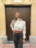 Top crop cuello beige